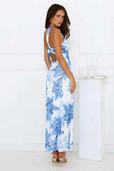 Blueberry Breeze One Shoulder Mesh Maxi Dress Blue