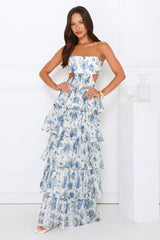 Bloom Spell Strapless Maxi Dress Blue