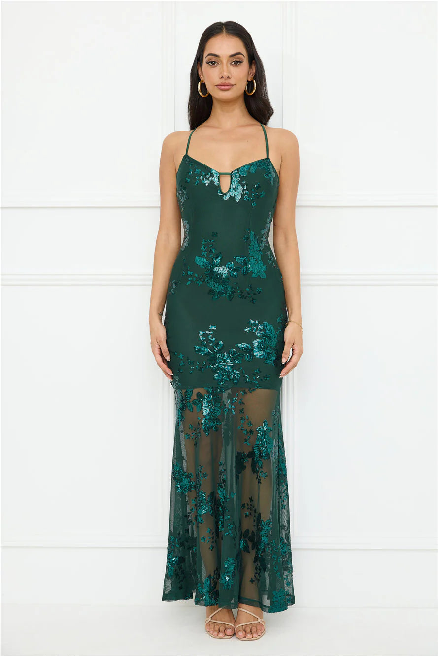Emerald Serendipity Sequin Maxi Dress Green