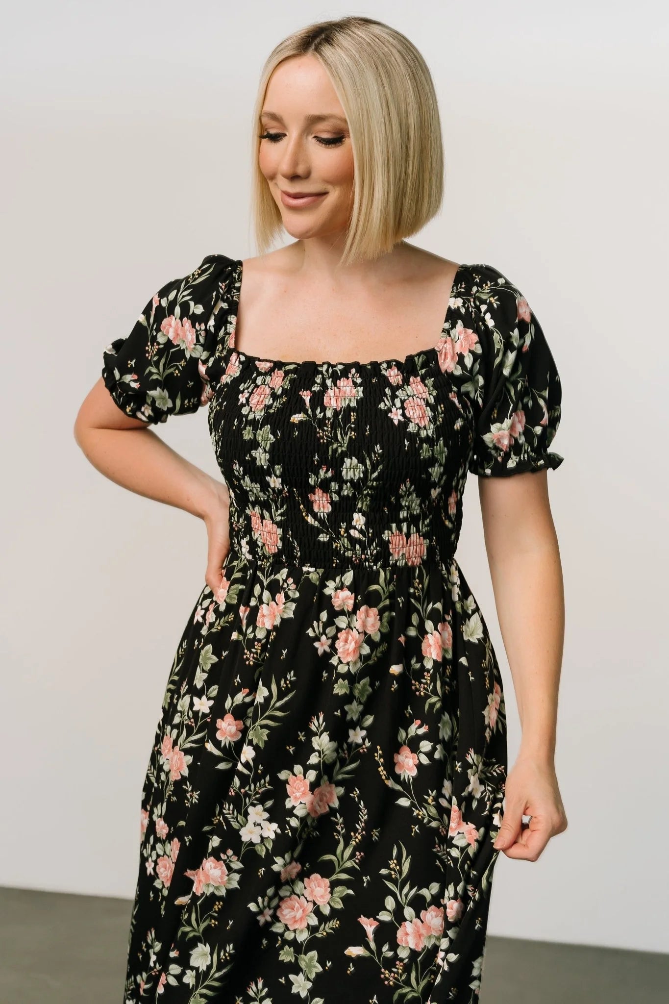 Capri Smocked Maxi Dress | Black Garden Floral