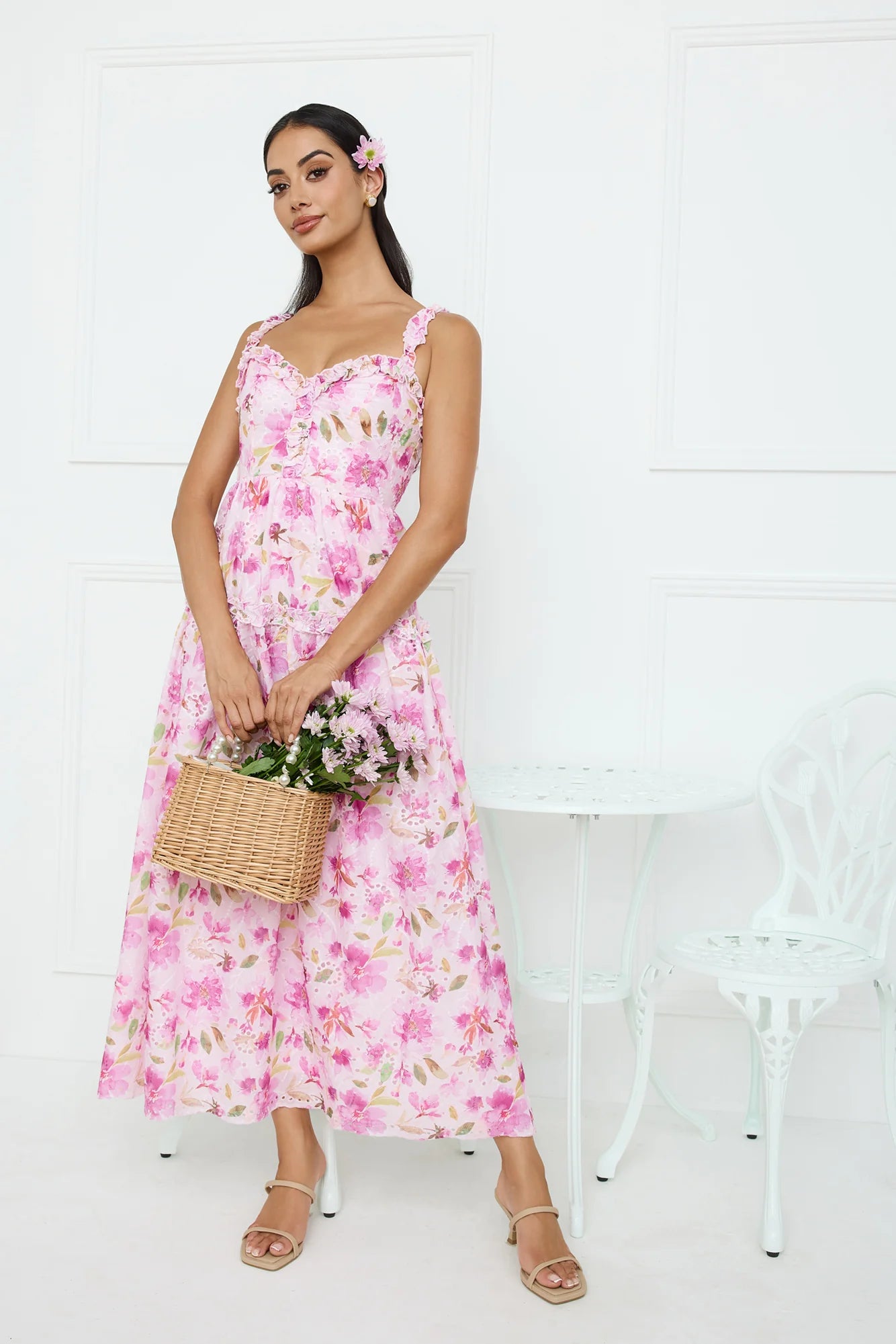 Ballet Bloom Embroidered Maxi Dress Pink
