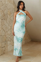 Glitz Show Satin Maxi Dress Blue