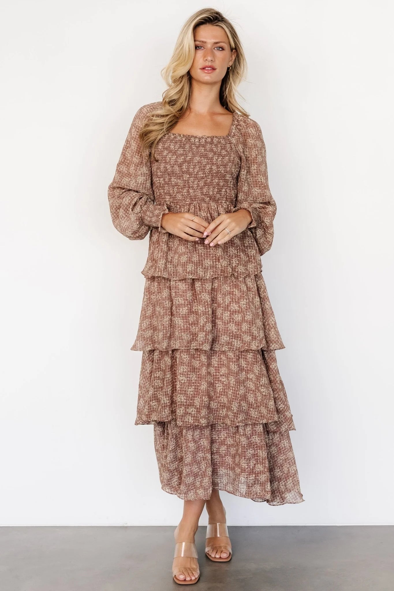 Miranda Tiered Maxi Dress | Latte Floral