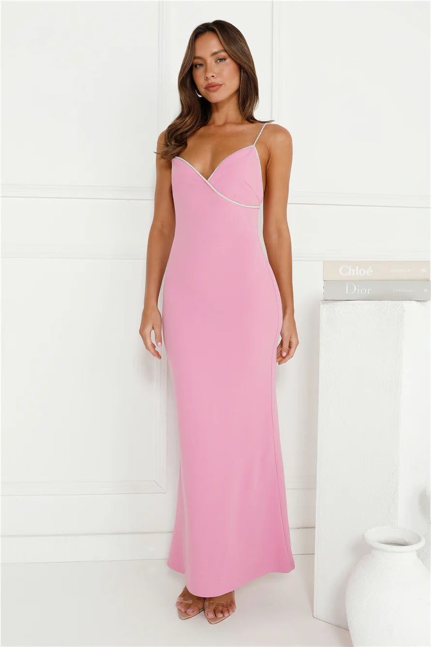 Crystal Glitz Maxi Dress Pink