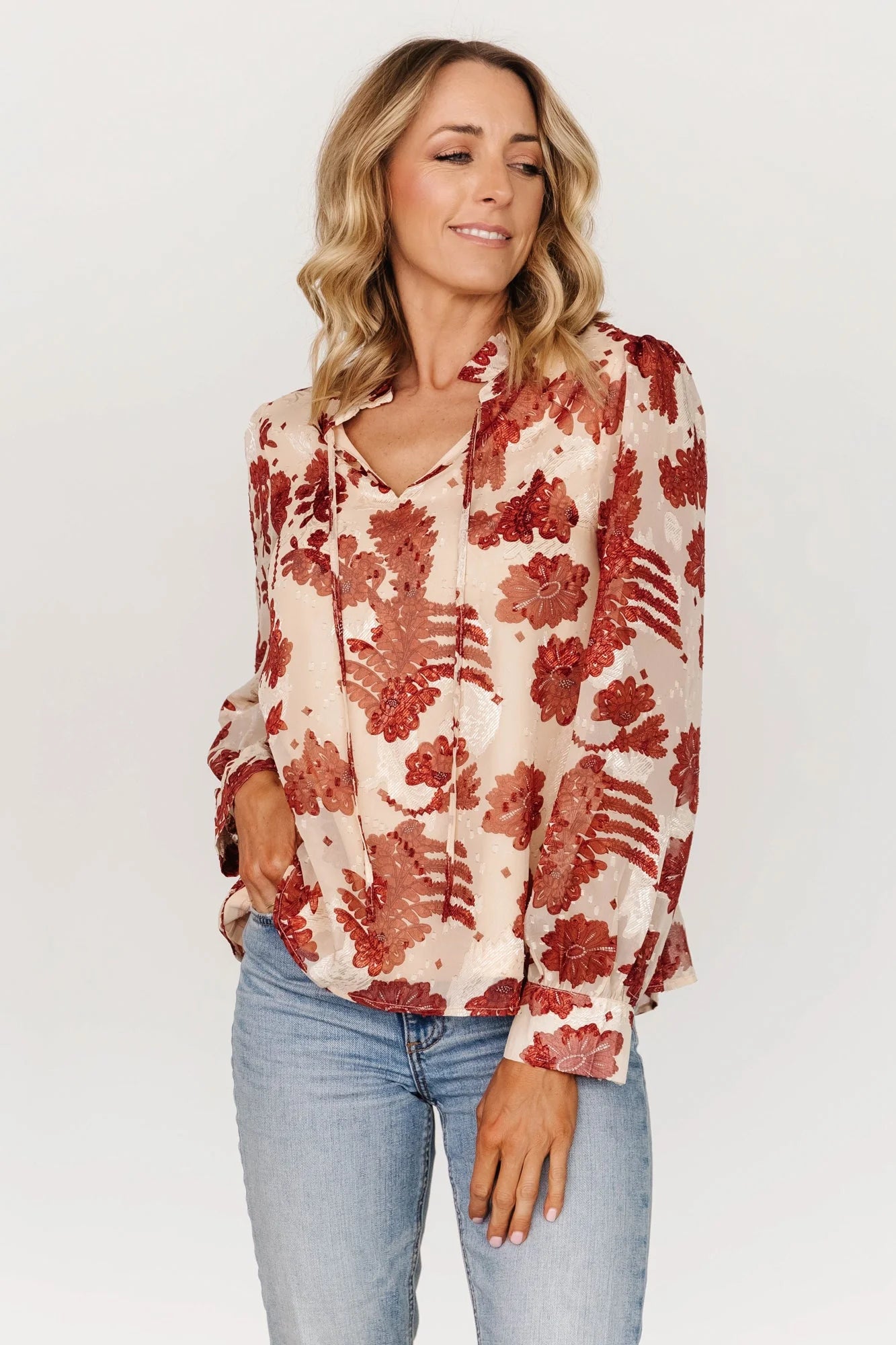 Charlotte Tie Blouse | Cream + Rust