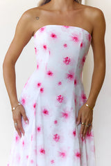 Cherry Bloom Strapless Maxi Dress Pink