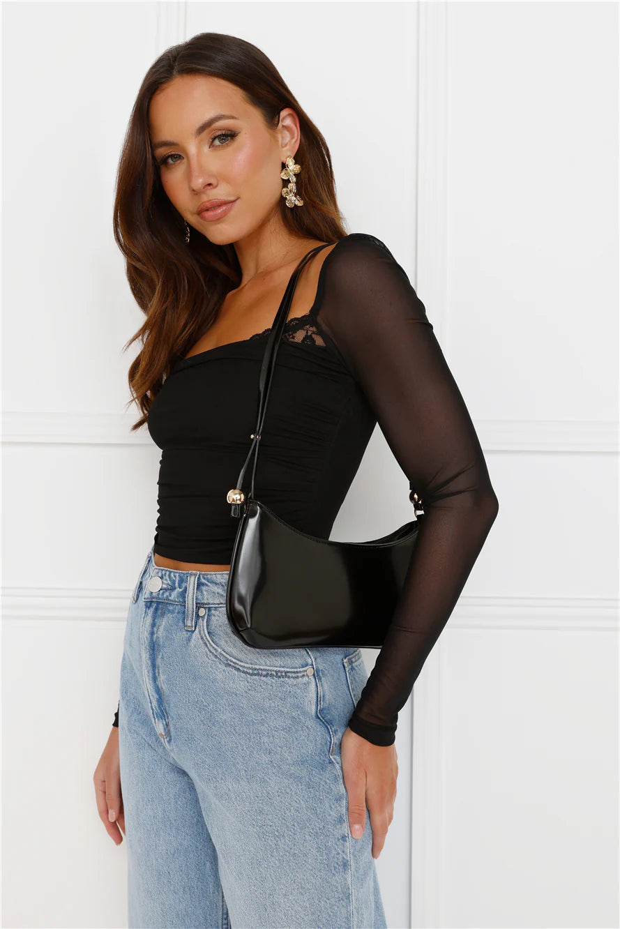 Decadent Style Mesh Long Sleeve Crop Top Black