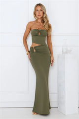 Chic Star Strapless Maxi Dress Olive