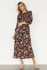 Rochelle Smocked Midi Dress | Black Multi Floral