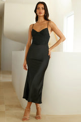 We Want You Lace Satin Midi Dress Black