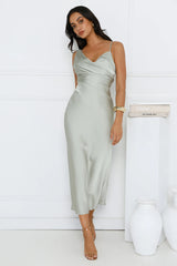 Emberly Satin Midi Dress Sage