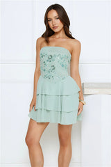 Glitter Grid Strapless Sequin Mini Dress Sage