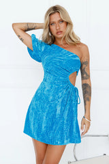 City Night Lights Velvet Mini Dress Blue