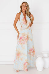 Dreamy Petals Halter Maxi Dress Blue