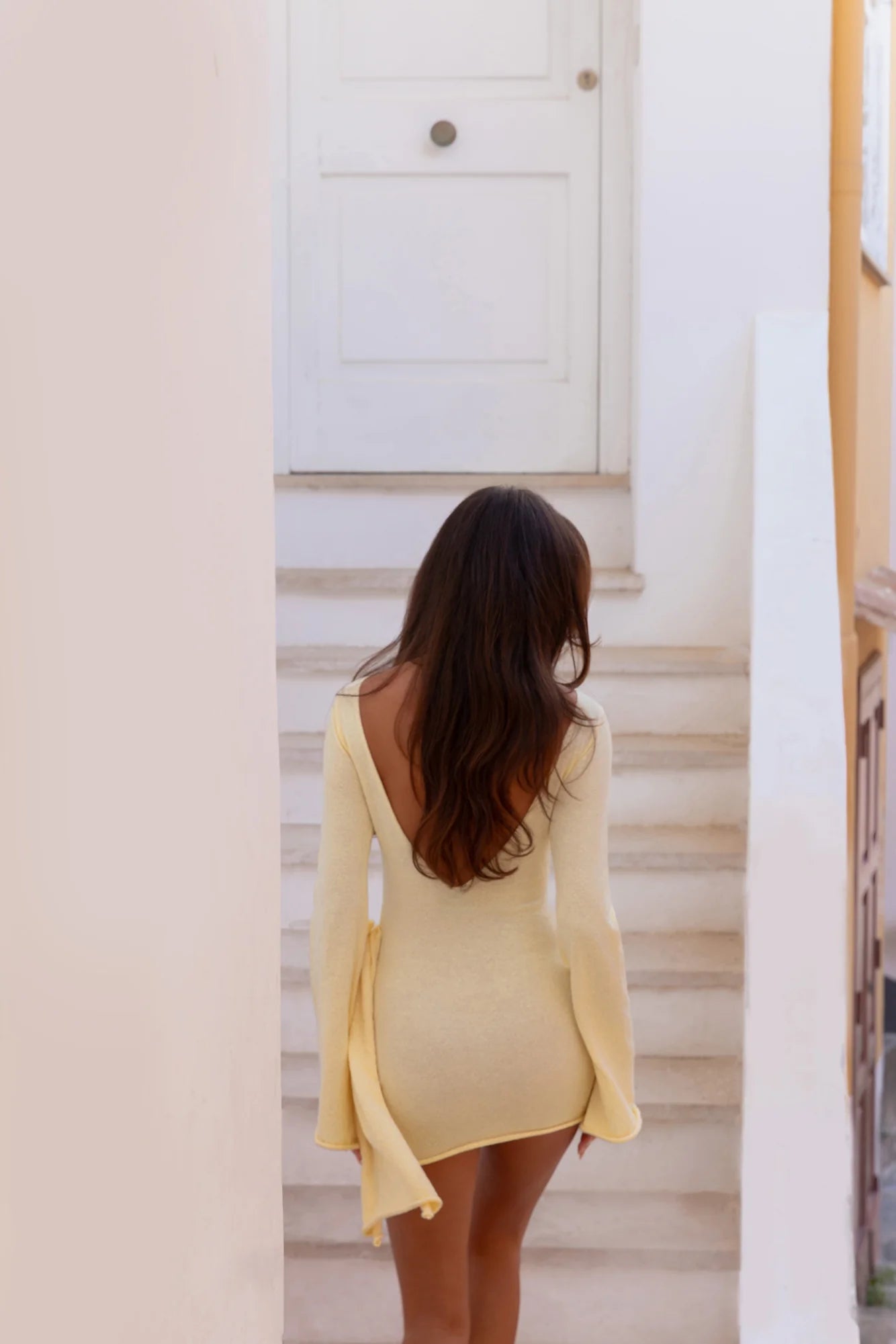 City Of Luxe Long Sleeve Knit Mini Dress Lemon