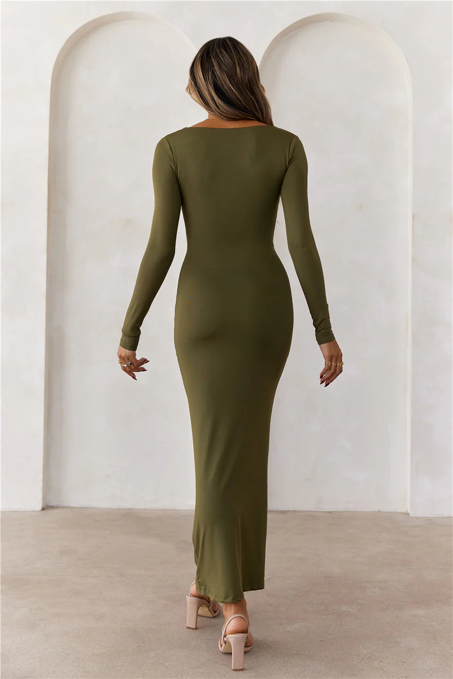 BASE Embrace Shape Long Sleeve Maxi Dress Army