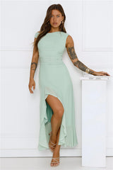 Effortless Girl Off Shoulder Mesh Midi Dress Sage