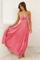 Vibes Are Priceless Strapless Satin Pleated Maxi Dress Rose