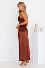 That Girl Theory Satin Maxi Dress Brown