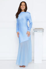 Exquisite Luxury Satin Long Sleeve Maxi Dress Blue