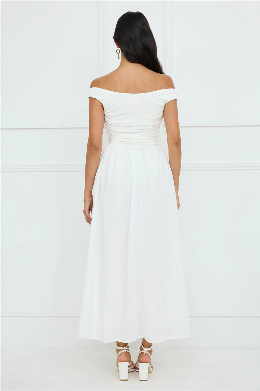 Camellia Charm Off Shoulder Maxi Dress White