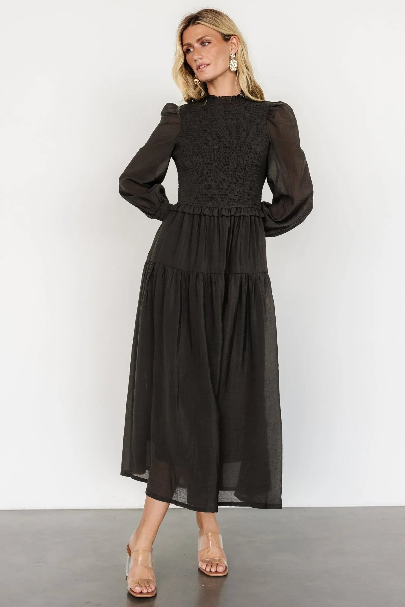 Daria Smocked Maxi Dress | Charcoal