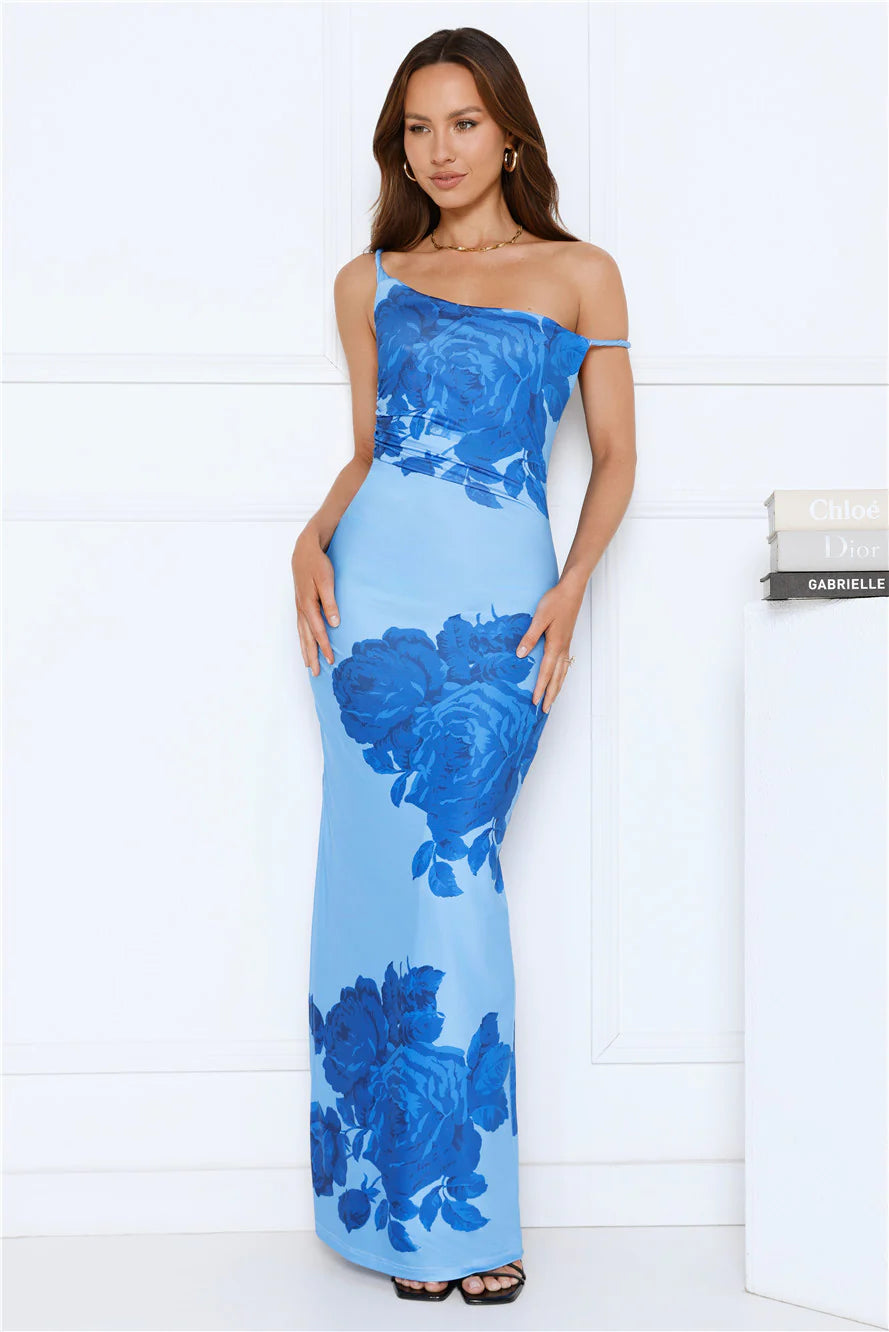 The Darling Edit Off Shoulder Maxi Dress Blue