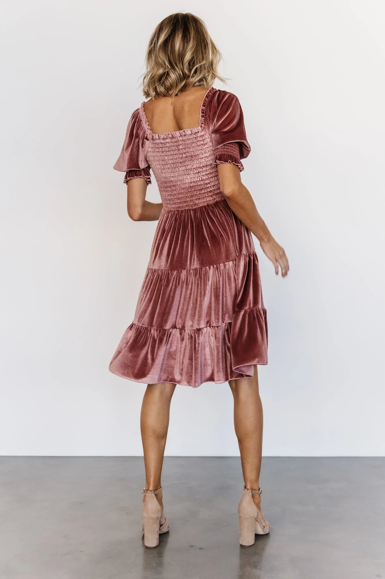 Bliss Smocked Velvet Short Dress | Vintage Rose