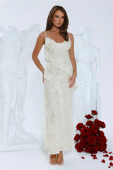 Glitter Gaze Sequin Maxi Dress Cream
