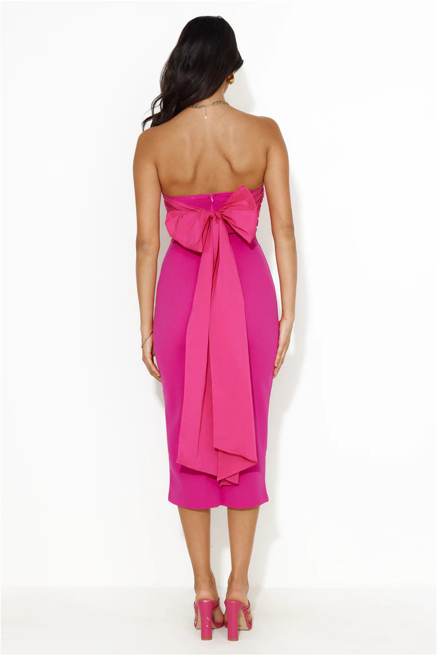 Gift To Wrap Strapless Midi Dress Fuchsia