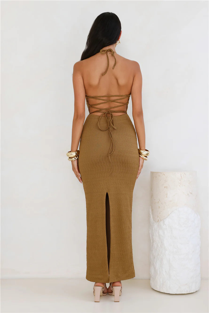 Winnie Halter Maxi Dress Brown