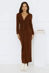 Golden Mirage Long Sleeve Maxi Dress Brown