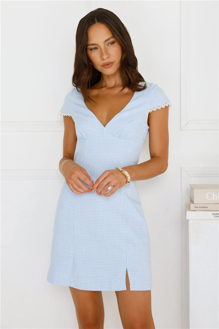 Chill Vibes Only Gingham Mini Dress Blue