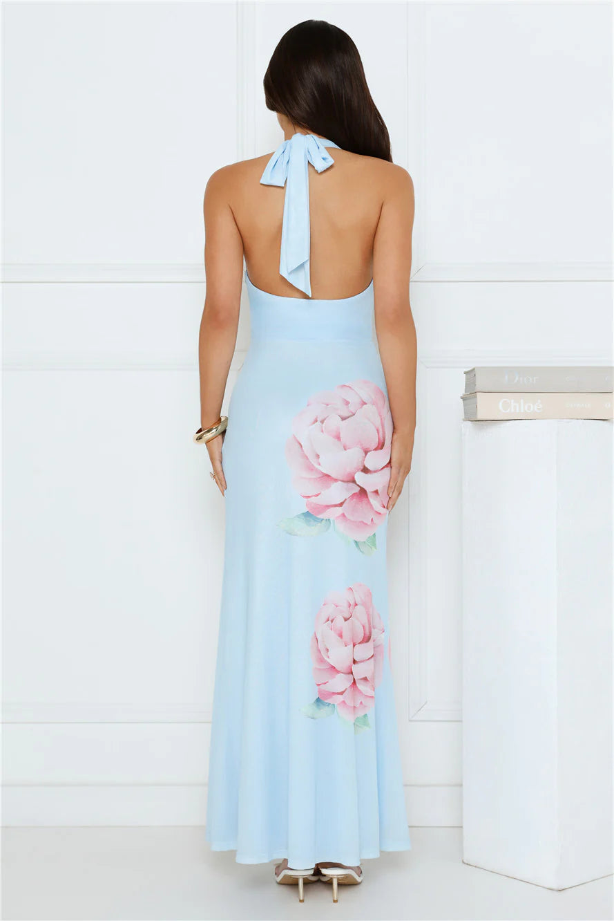 Daydream District Mesh Halter Maxi Dress Blue