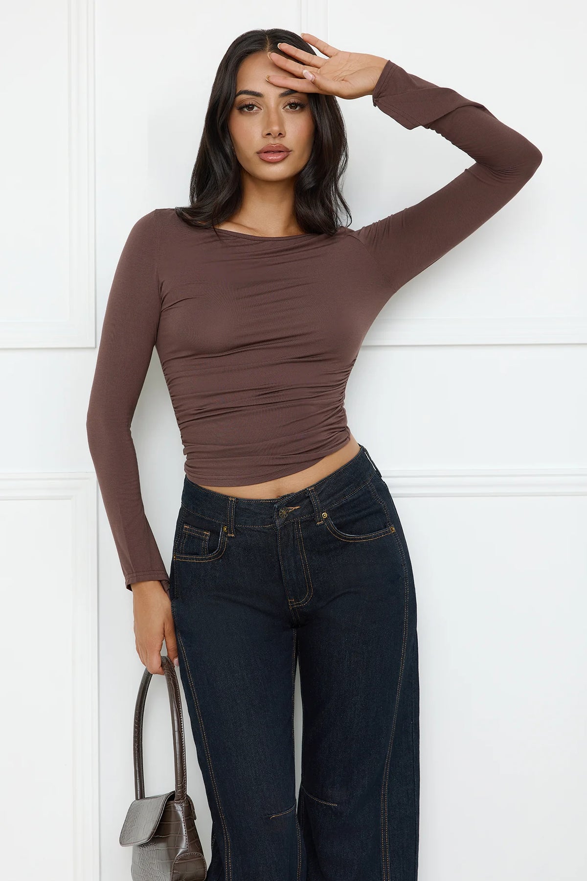 Elite Chic Long Sleeve Top Brown
