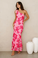 Glossy Girl One Shoulder Mesh Maxi Dress Pink
