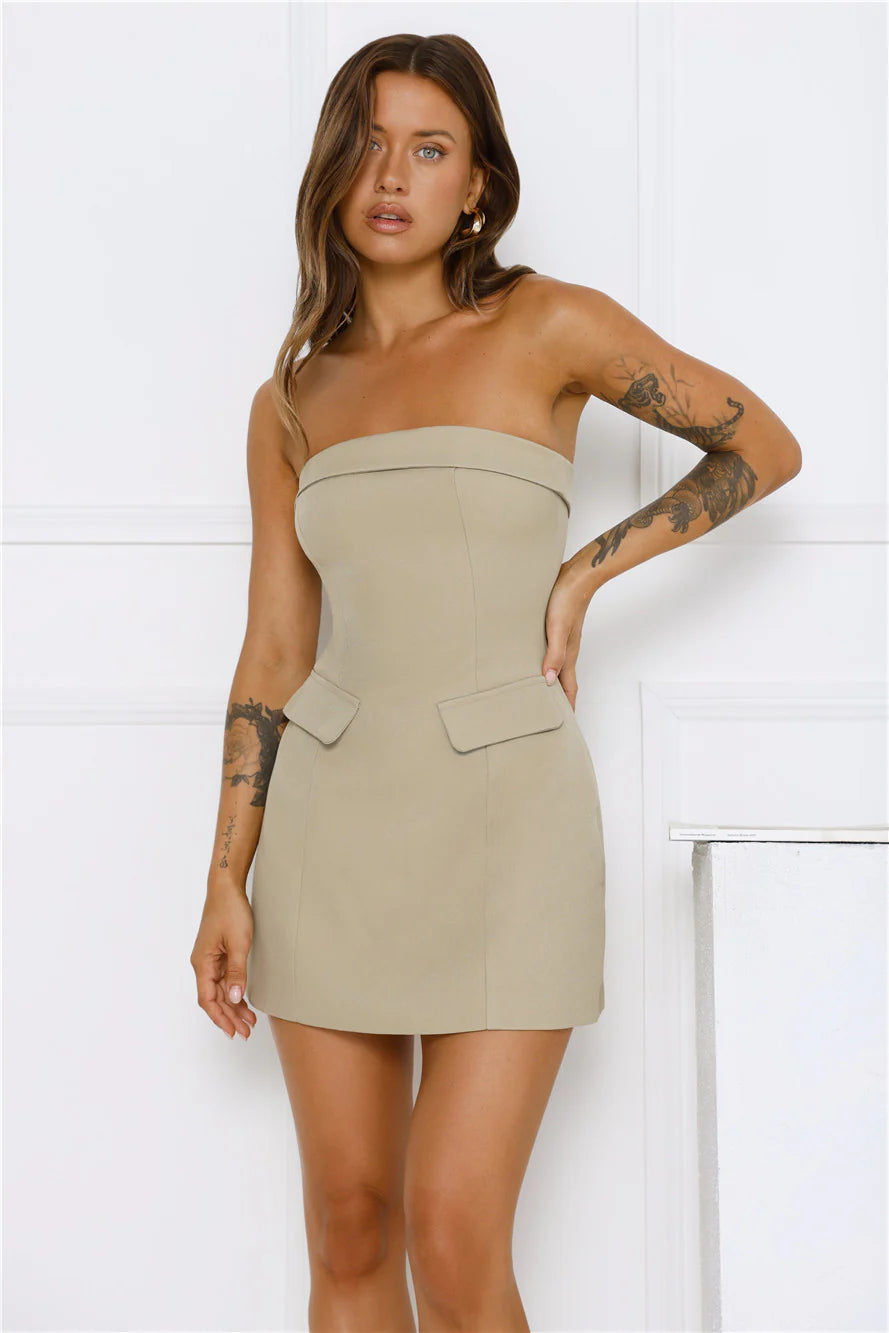Chic Agenda Strapless Mini Dress Sage
