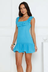 Coral Dreamscape Off Shoulder Mini Dress Blue