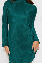 Evenings Of Luxury Plisse Long Sleeve Mini Dress Green