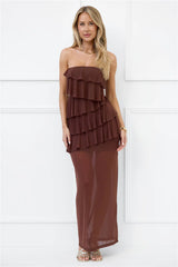 Wisp of Wonder Mesh Strapless Maxi Dress Brown