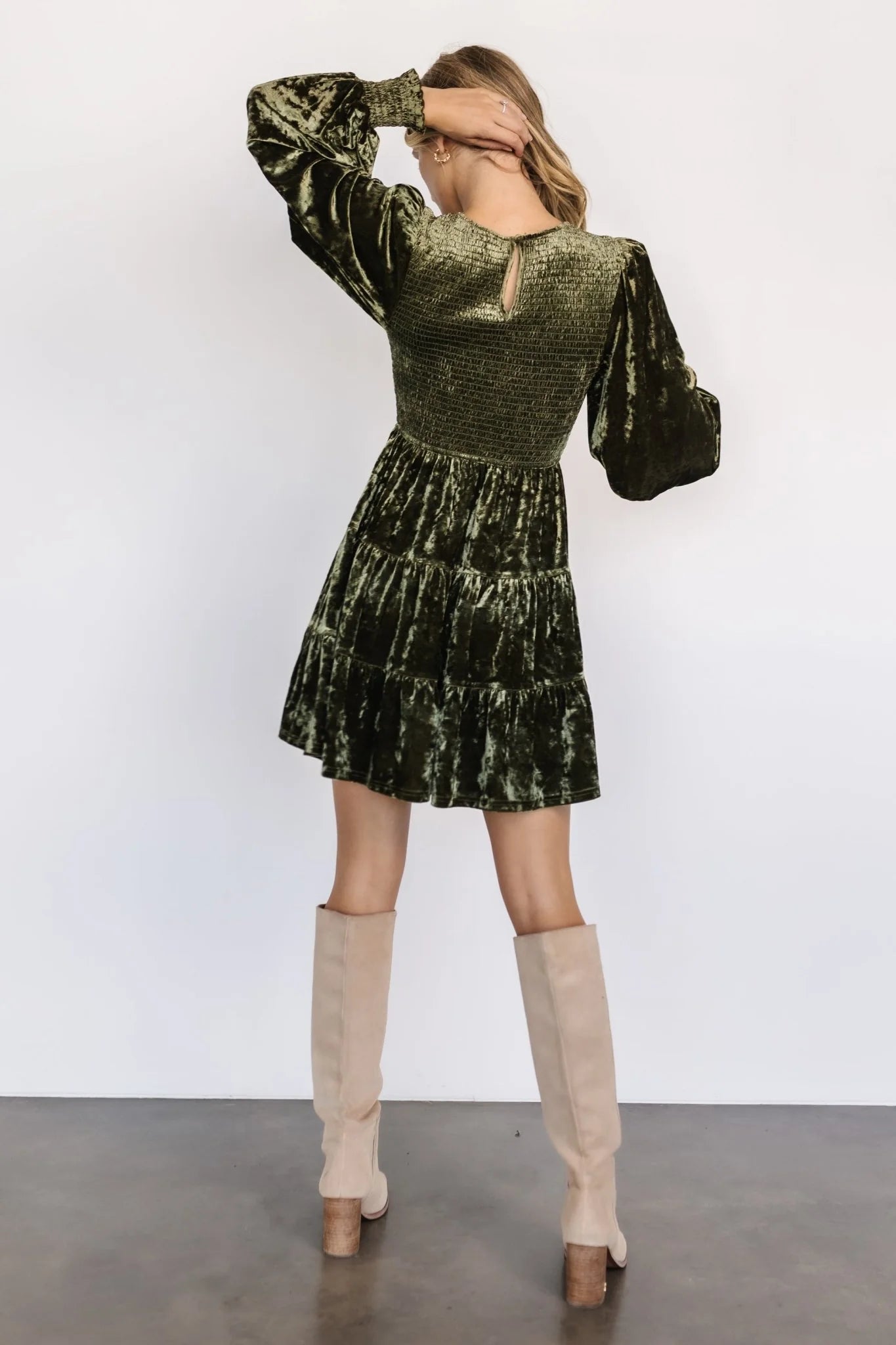 Kele Crushed Velvet Mini Dress | Dark Olive