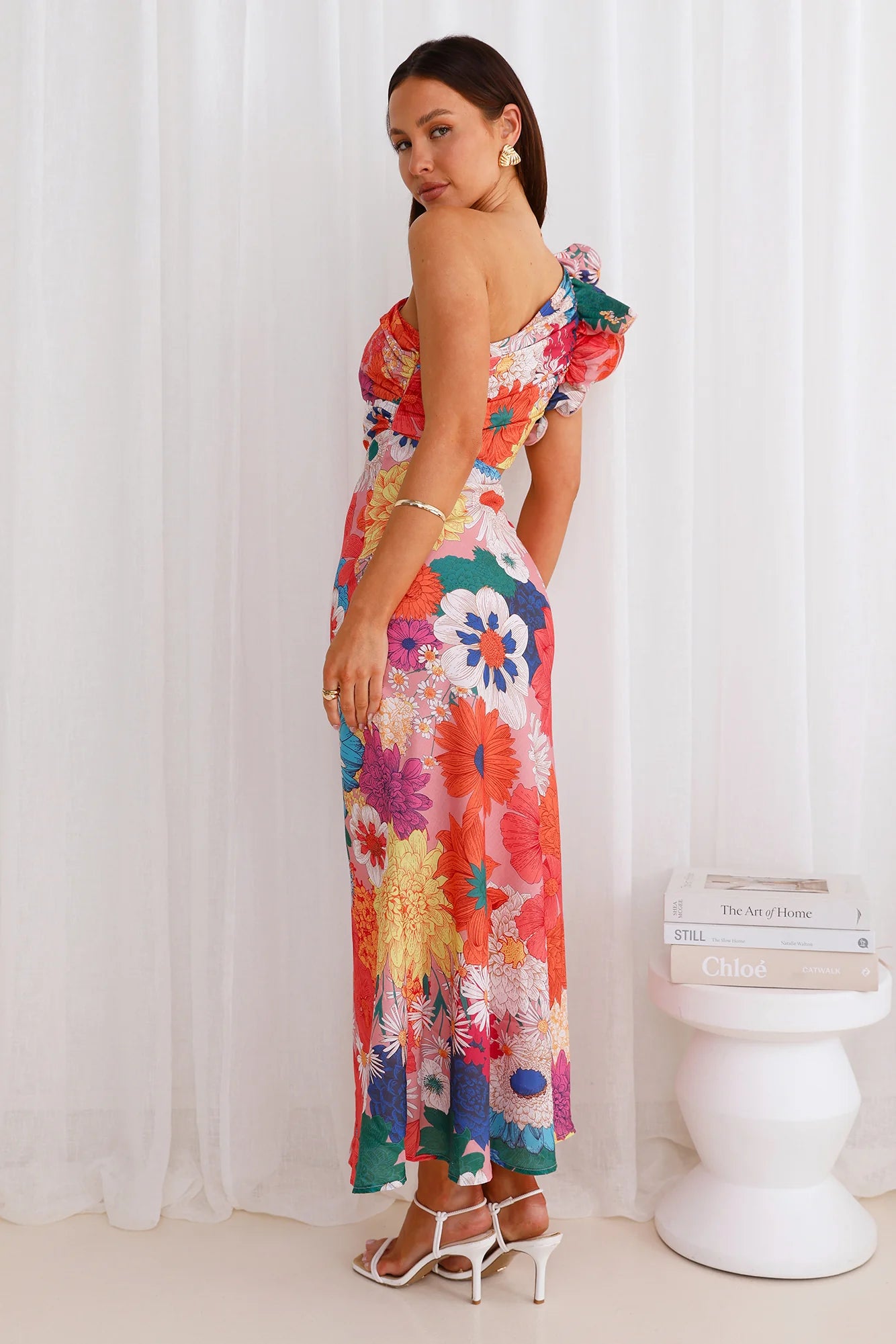 Enchanted Bouquet One Shoulder Midi Dress Multi