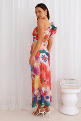 Enchanted Bouquet One Shoulder Midi Dress Multi