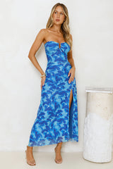 Gatsby Glow Strapless Mesh Maxi Dress Blue
