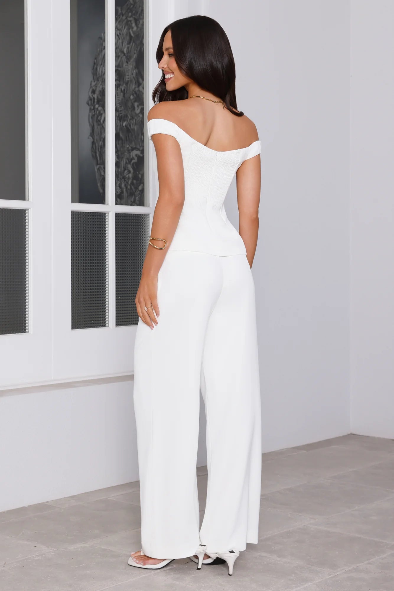 Frame It Tailored Off Shoulder Top White