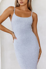 BASE The Smoothing Thin Strap Ribbed Midi Dress Grey