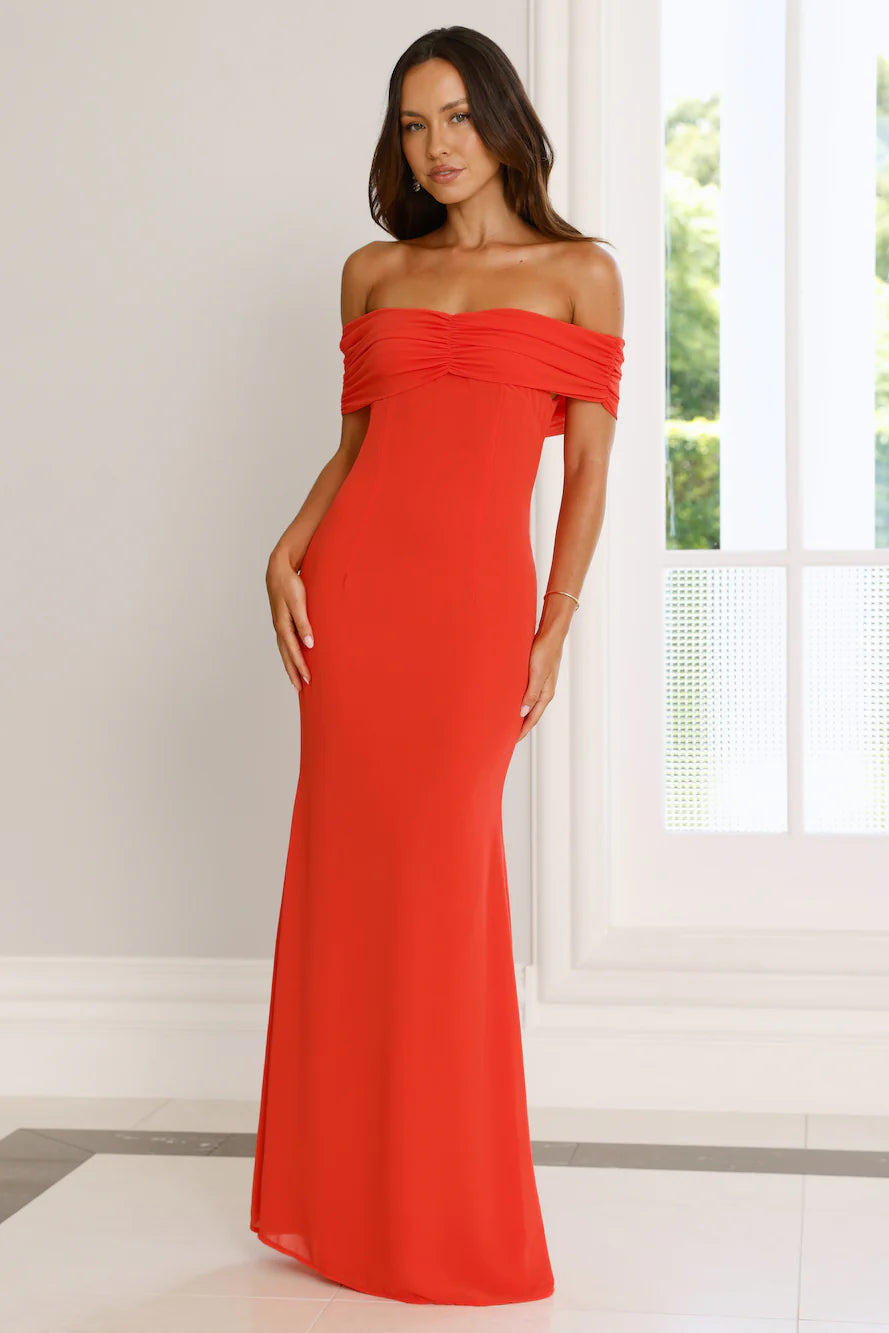Endless Desire Off Shoulder Maxi Dress Tangerine