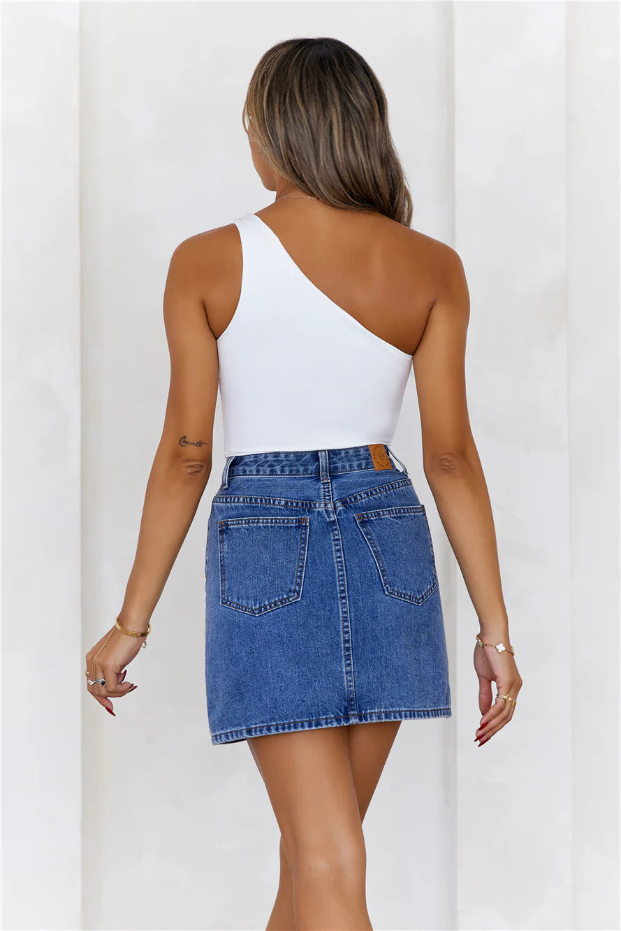 BASE  Best Side One Shoulder Tank Top White