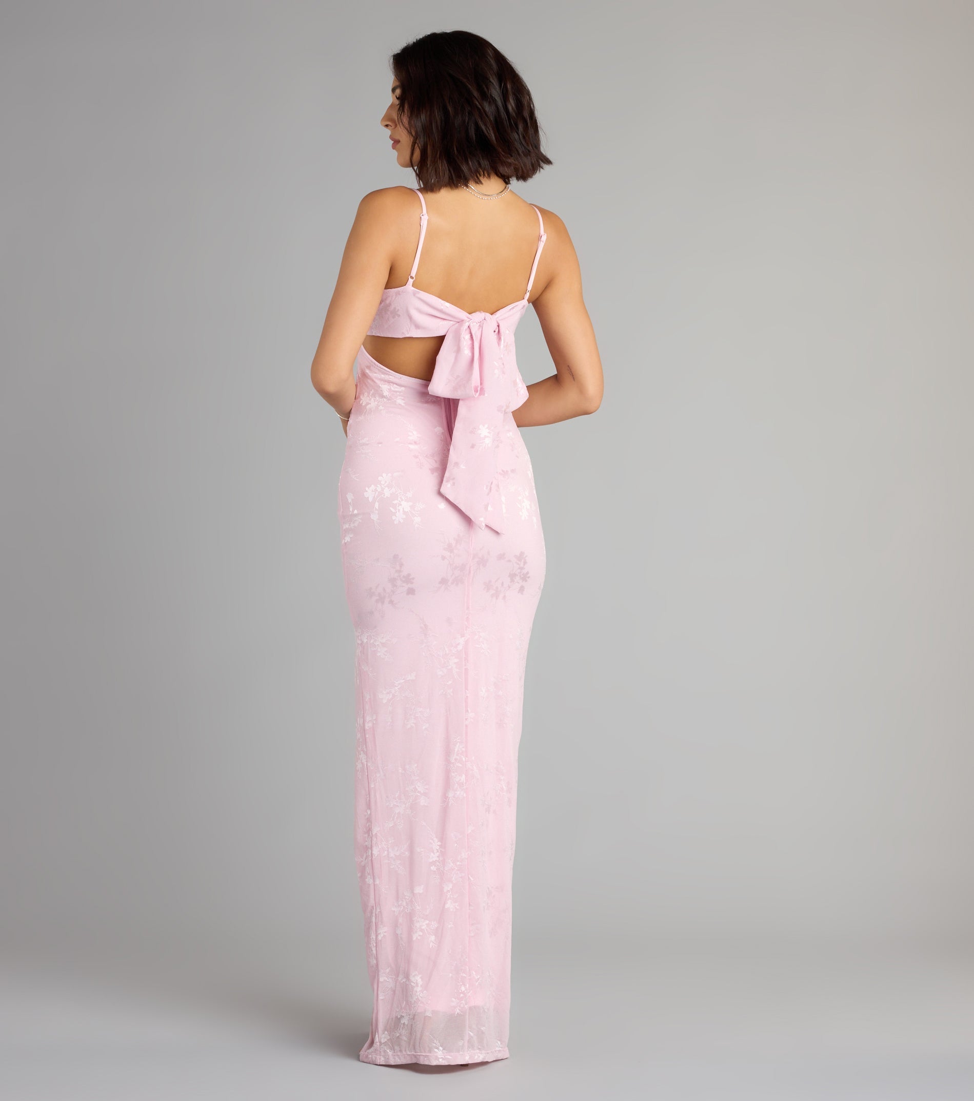 Gabriella Floral Embroidered Tie Back Formal Dress