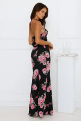 Blossom Beauty Halter Maxi Dress Black